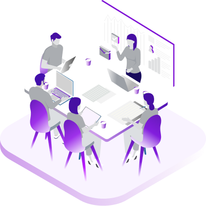 Illustration representing collaboration and innovation at Vxceed for the careers page.